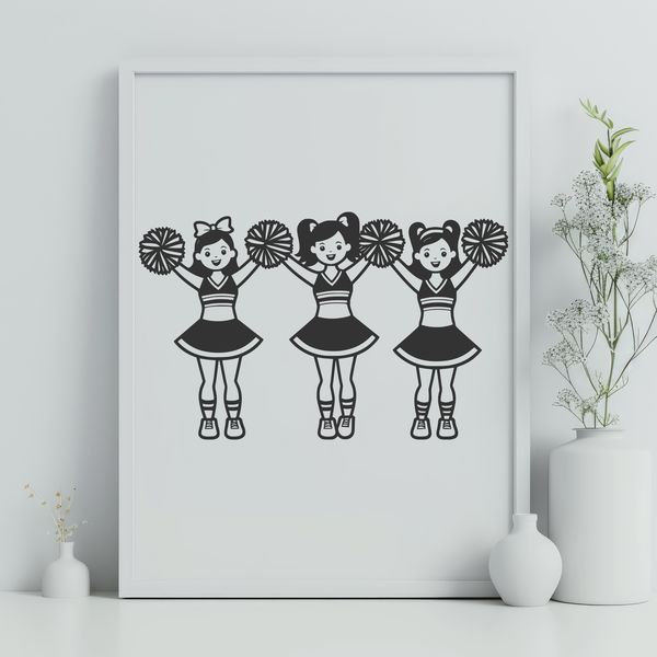 Colorful Cheerleader Icon A young girl wearing a colorful uniform with pom-poms, posing in a sporty cheerleading stance.