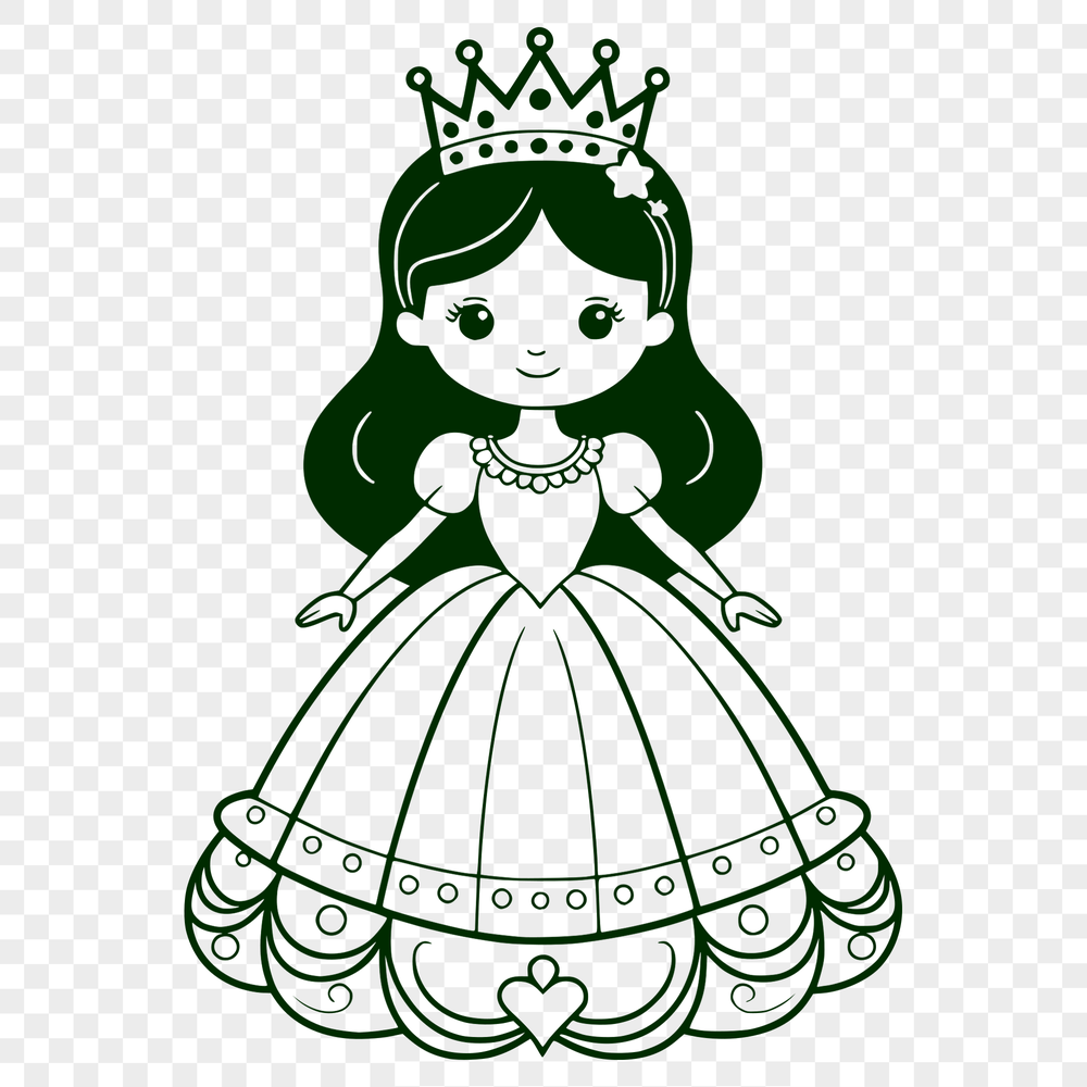 Young Princess in Formal Gown A young female princess in a formal gown, ideal for digital crafting and cutting machines like Cricut.