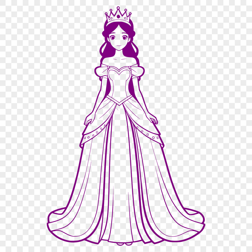 A young female character in royal attire, suitable for vector design and cutting machine applications.