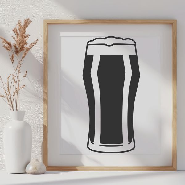 Outline Beer Glass Illustration A clear outline illustration of a beer glass filled with liquid, suitable for vector art and cutting machine designs.