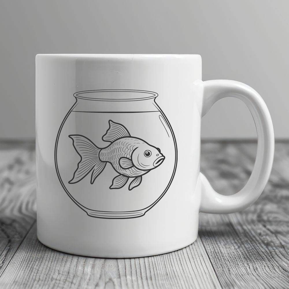 Whimsical Goldfish in a Bowl A colorful goldfish swimming in a fish bowl, ideal for vector art and design projects.