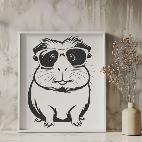Retro-Style Cartoon Guinea Pig A cartoon guinea pig wearing sunglasses on a white background.