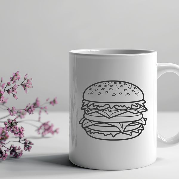 Cheesy Hamburger Icon SVG File A stylized illustration of a classic cheeseburger with a round bun and patty.