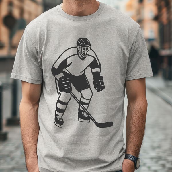 Beautiful Vector Sport Iconography Illustration of a hockey player in action, featuring bold lines and dynamic movement.