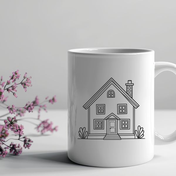 An illustrative house design featuring a modern home structure with a simple roof and minimal details.