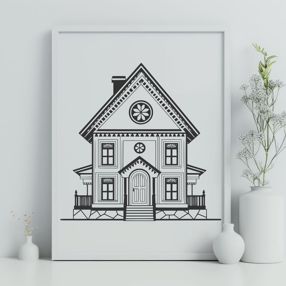 A Cozy Residential Home A simple vector illustration of a residential house with multiple rooms and a pitched roof.