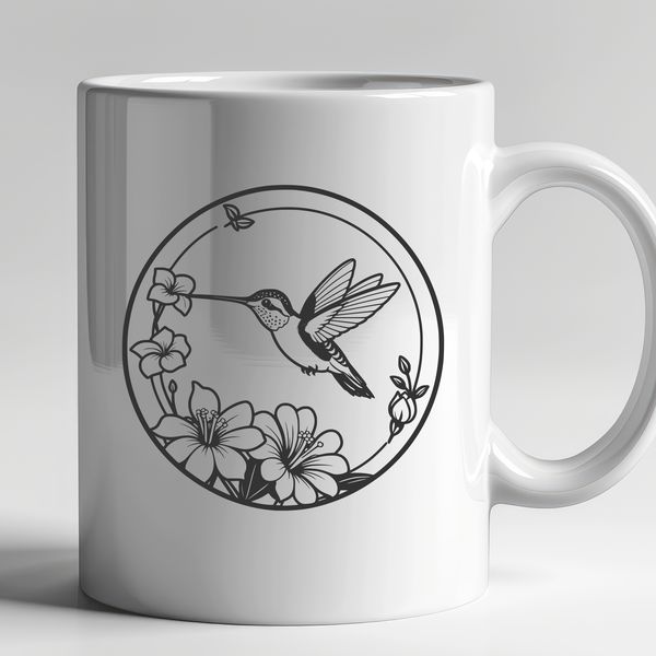 Flower Perched Bird Artwork A colorful illustration of a hummingbird perched on a flower, featuring vibrant plumage and delicate details.