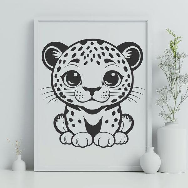 Sleek Feline Design SVG File A sleek big cat with distinctive spots, suitable for vector design and laser cutting applications.