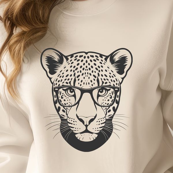 Jaguar with Glasses Vector Illustration A stylized illustration of a jaguar wearing glasses in a vector format.