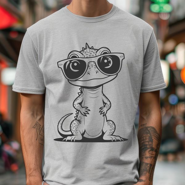 A colorful vector design of a lizard with trendy eyewear.