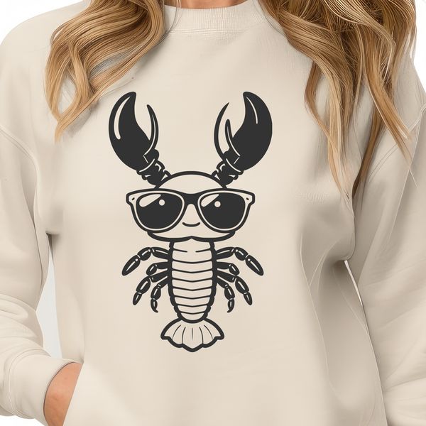 Cute Cartoon Lobster with Shades A cartoon lobster character wearing sunglasses, depicted as a simple line drawing.