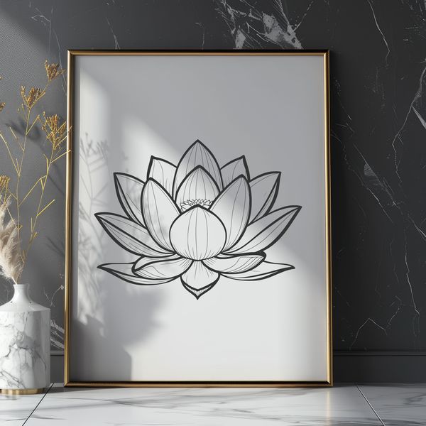 Blooming Lotus Illustration A highly detailed illustration of a lotus flower in full bloom, ideal for graphic design and crafting projects.
