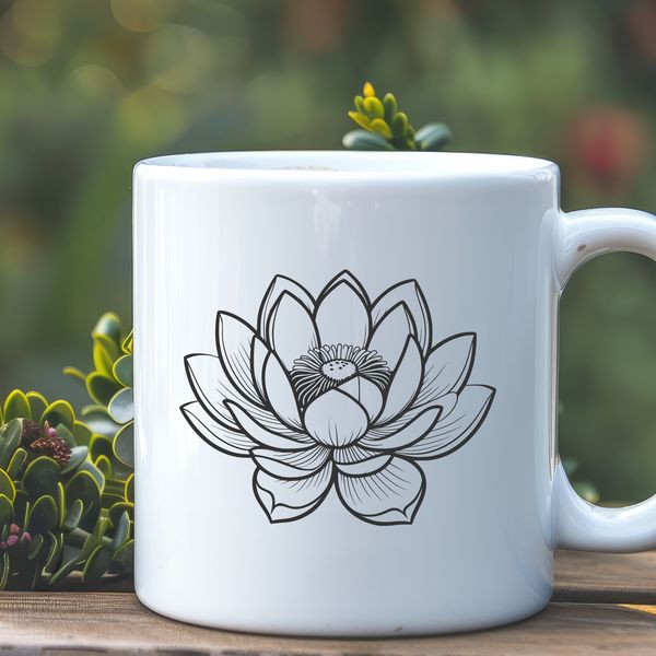 Beautiful Lotus SVG Template A highly detailed illustration of the lotus flower, suitable for vector design and cutting machine projects.