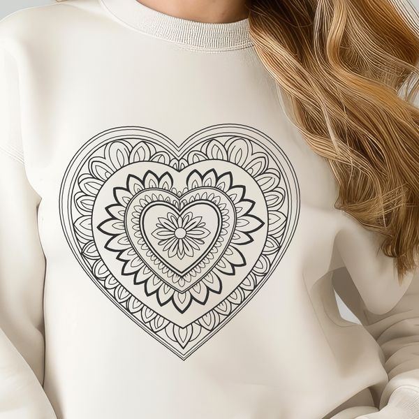 A intricately designed heart mandala pattern created as a scalable vector graphic for various uses.