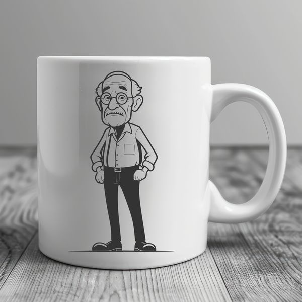 A detailed illustration of a middle-aged man with a gentle expression.