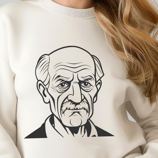 A digital illustration of an elderly male figure.