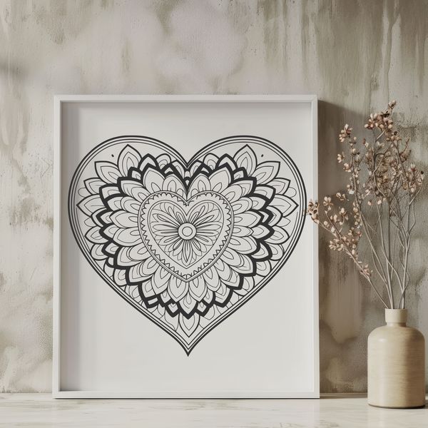 A colorful mandala design featuring a heart shape, created as a vector graphic.