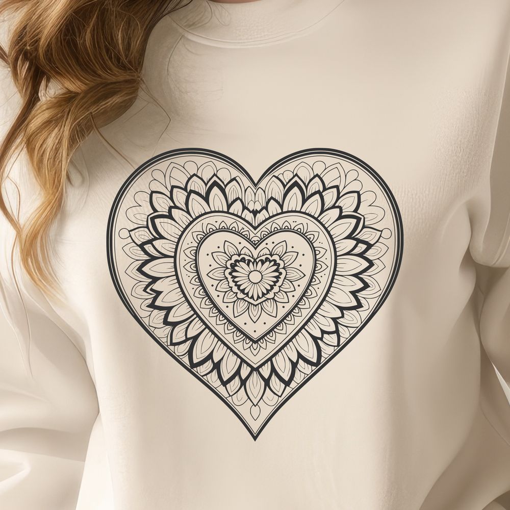 Beautiful Vector Art Heart Shape A colorful mandala design featuring a heart shape, suitable for digital use as an SVG file.