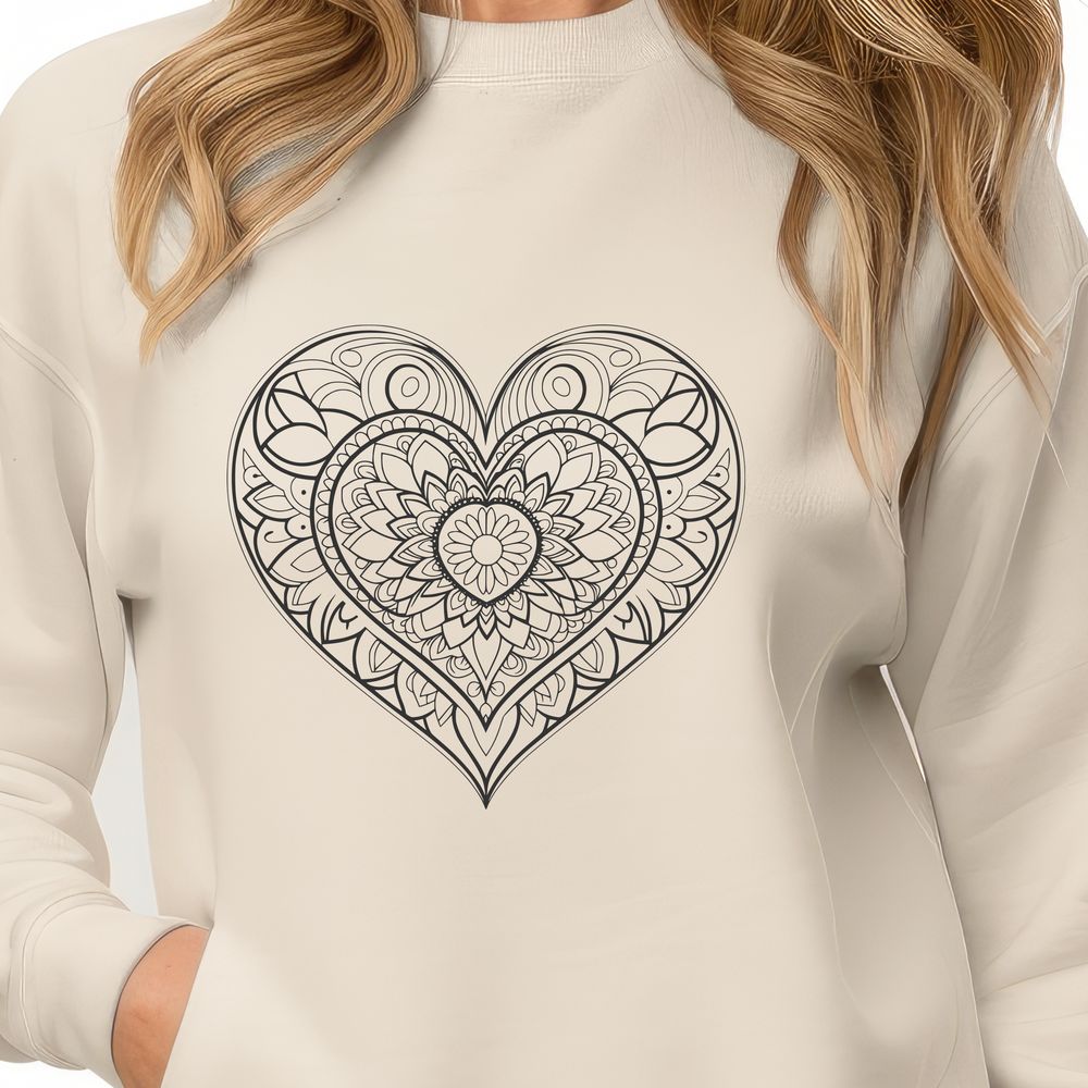 Vibrant Heart Mandala SVG Design A colorful, intricate mandala design in the shape of a heart, suitable for various digital applications.