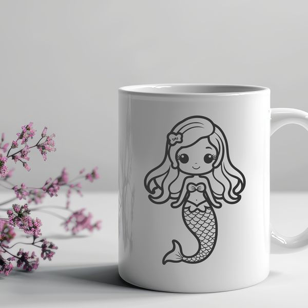 Mythical Sea Siren SVG Vector Graphic A mermaid mythical creature with flowing locks and shimmering tail, designed as a vector graphic.