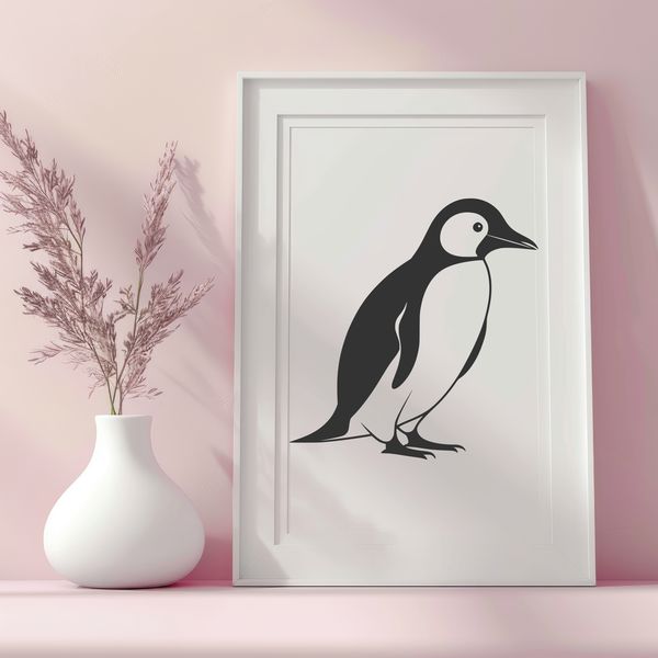 Penguin SVG Icon Design A graphic illustration of a penguin in a simple style, suitable for use in digital designs.