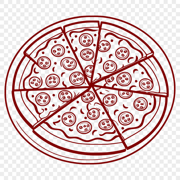 Cute Pizza Clip Art An isolated vector design of a round, cheesy pizza with tomato sauce and fresh basil leaves, suitable for digital use.