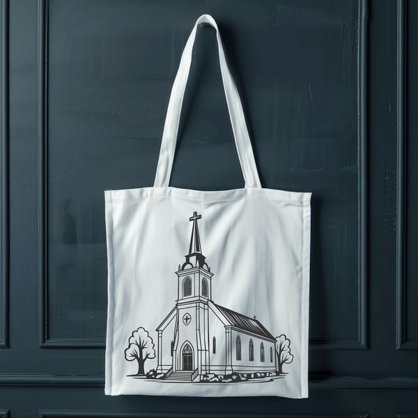 A simple vector illustration of a Baptist church building with a steeple and entrance.