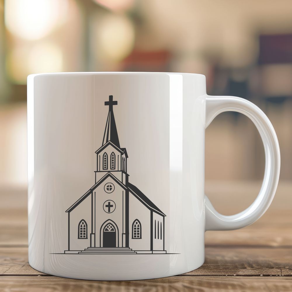 American Baptist Church Silhouette An SVG outline design of a classic American-style Baptist church with a prominent steeple and stained glass windows.