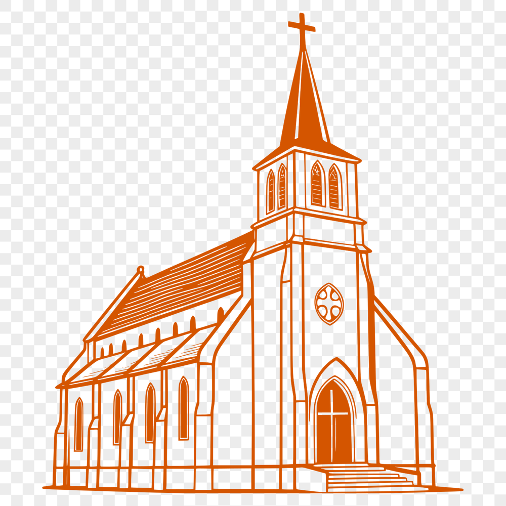 Simple SVG Church Building Design A simple outline illustration of a traditional Protestant church building with steeply pitched roof and bell tower.