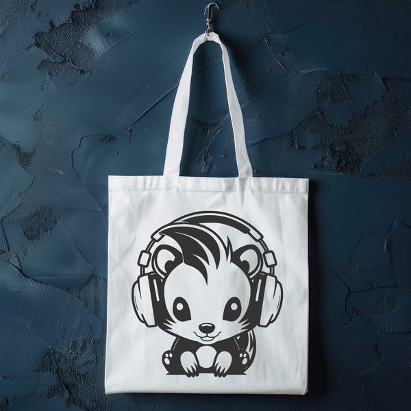 Adorable Skunk in Headphones SVG A cartoon illustration of a skunk with headphones on its head.