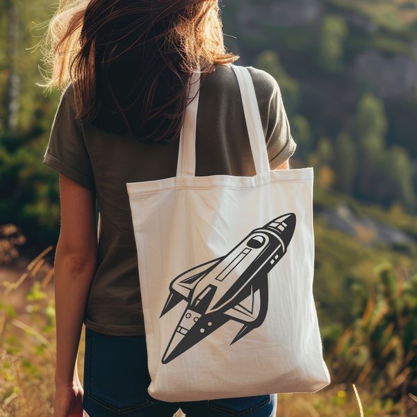 Spacecraft Silhouette in the Stars Vector design concept of a sleek spaceship cruising through the cosmos.
