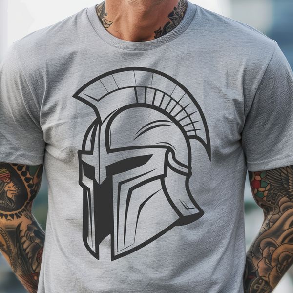 Distinctive Helmeted Fighter Vector Art A detailed illustration of a Spartan warrior in armor, featuring a distinctive helmet.
