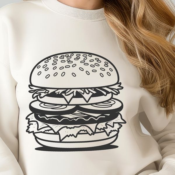 SVG Hamburger Design A digital illustration of a classic hamburger with cheese, lettuce, tomato, and condiments on a bun.