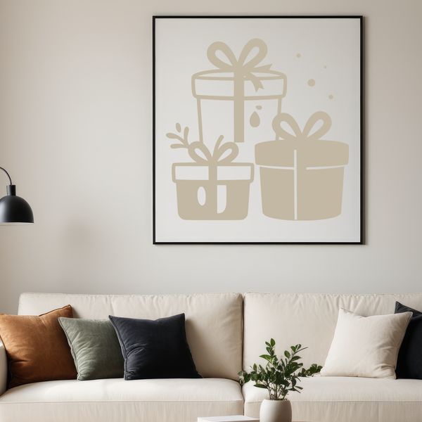 A minimalist illustration of a gift box with a bow.