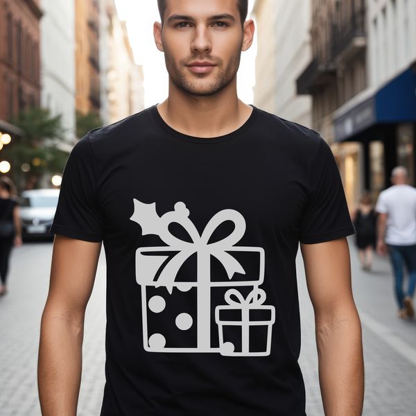 A simple, vector illustration of a gift wrapped in paper with a ribbon.