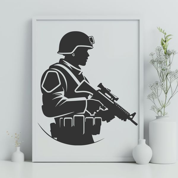 Soldier Silhouette SVG Image A male soldier in military uniform.