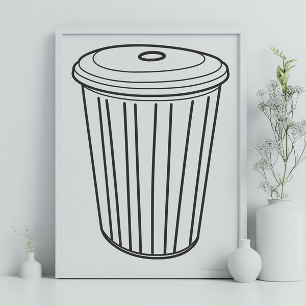 Line Art Trash Can Illustration A simple line art illustration of a trash can, suitable for vector graphics and digital cutting machines.