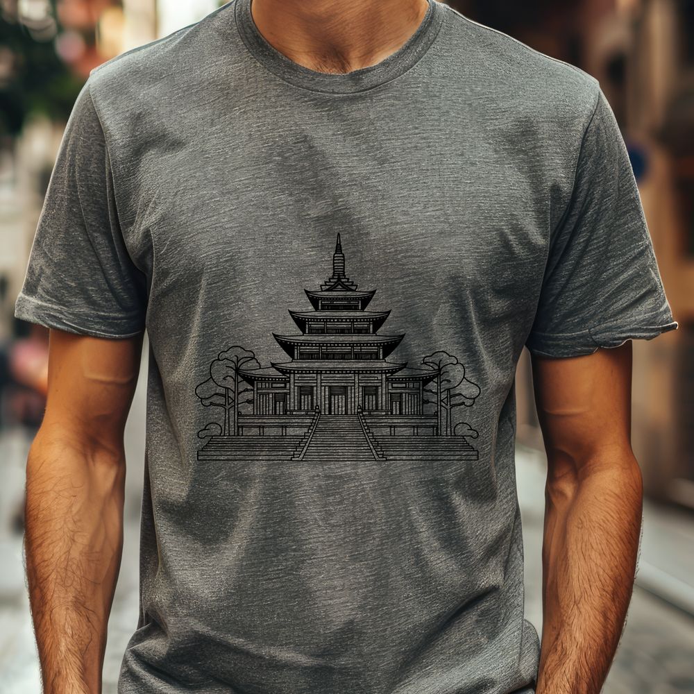 Stylized Temple Design Element SVG Art A stylized illustration of a traditional Buddhist temple with intricate design elements.
