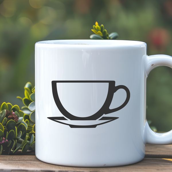 SVG Tea Cup Clip Art A simple design of a teacup with a saucer, ideal for printing or cutting out with a Cricut machine.