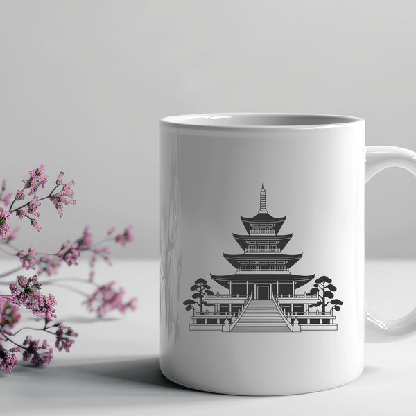 Vector graphic representation of a serene Buddhist temple, suitable for various design applications.