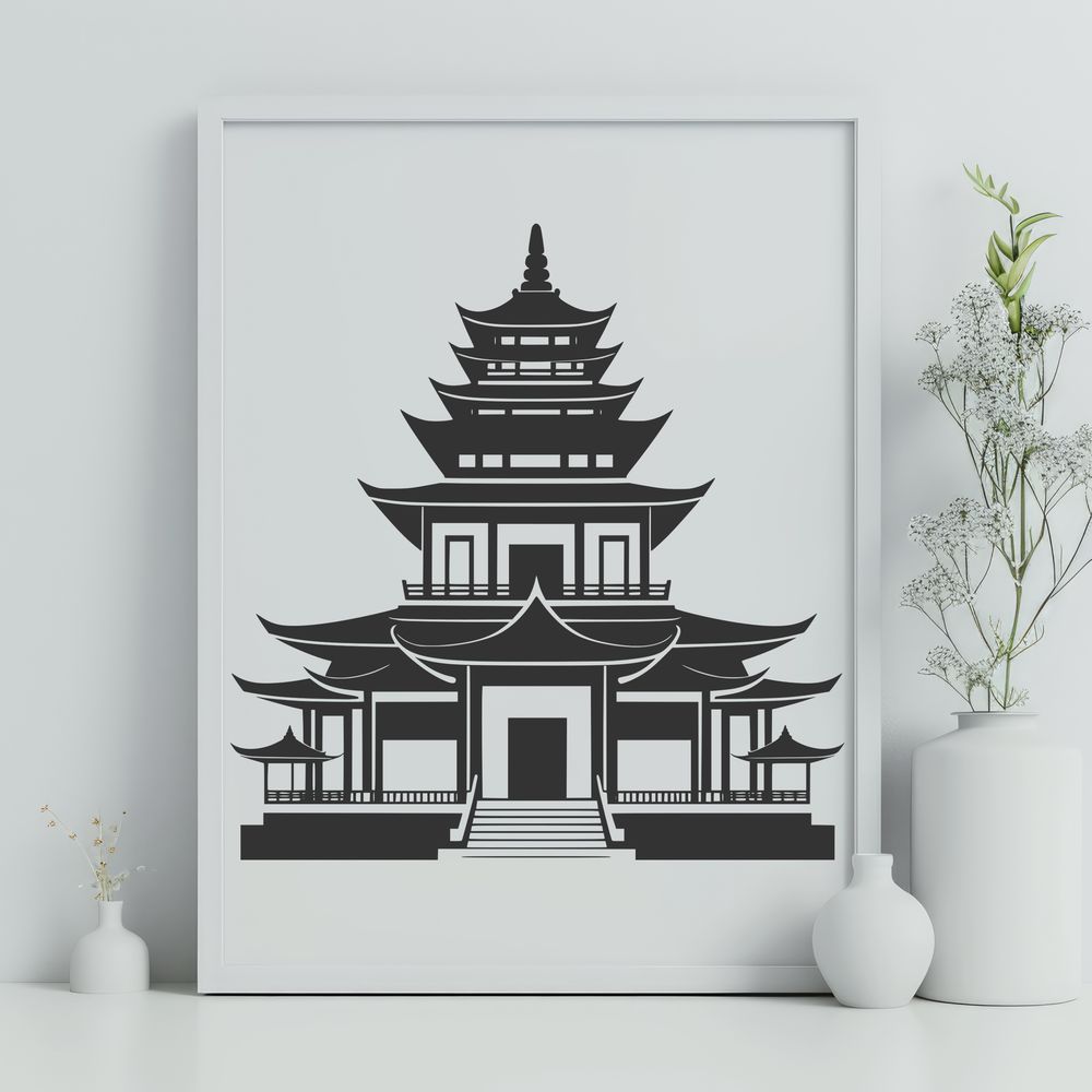 Traditional Asian Architecture Clip Art A traditional Buddhist temple with intricate architecture and ornate details, suitable for vector art designs.
