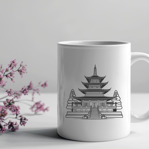 A stylized, detailed illustration of a traditional Buddhist temple, perfect for vector design projects.