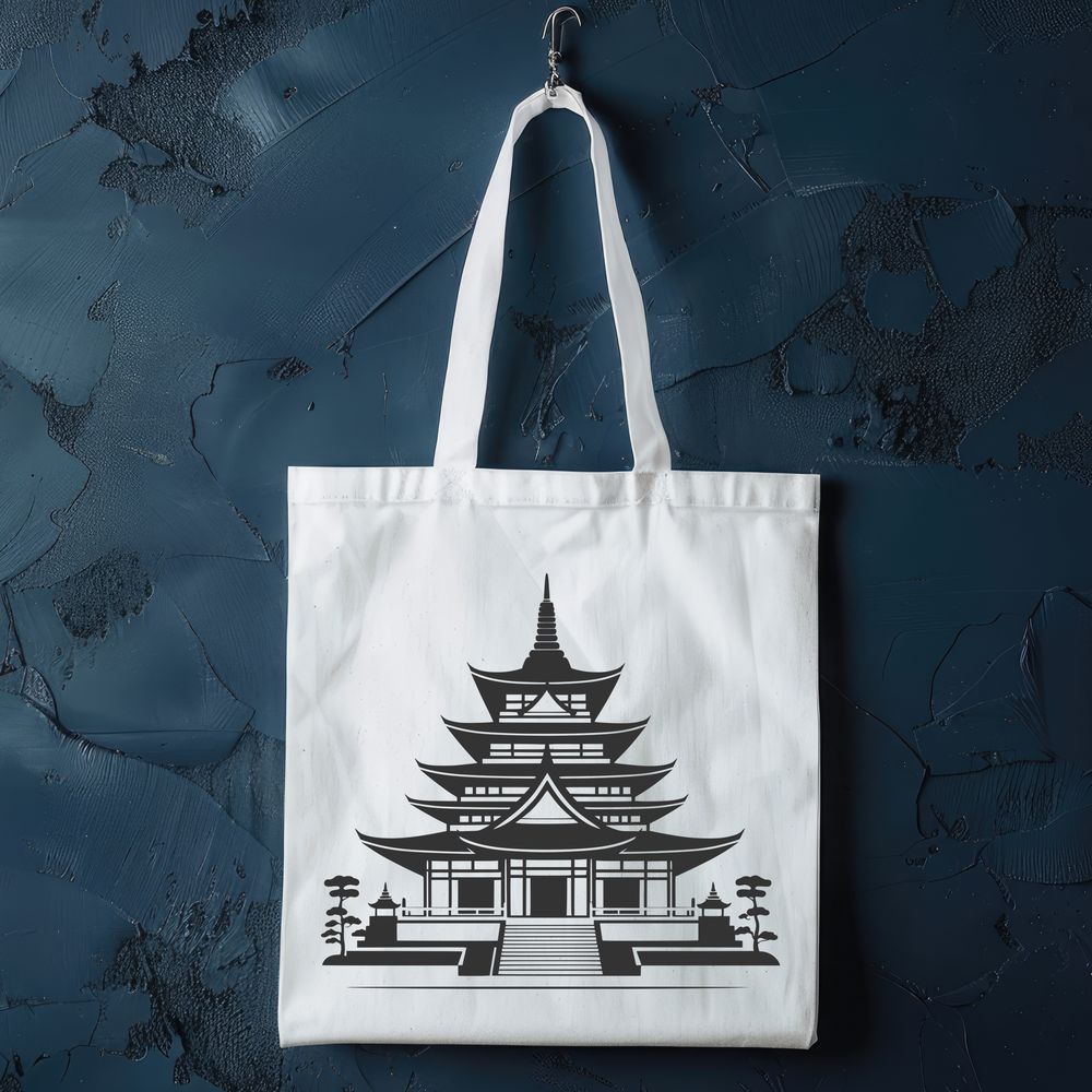 Ancient Asian Temple Illustration A traditional Buddhist temple with intricate details and architectural features.