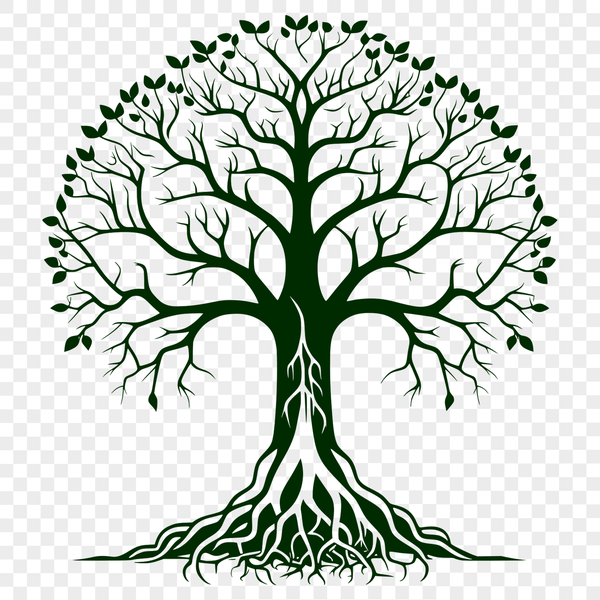 A stylized illustration of a tree with branches and leaves, suitable for vector graphics and cutting machine designs.