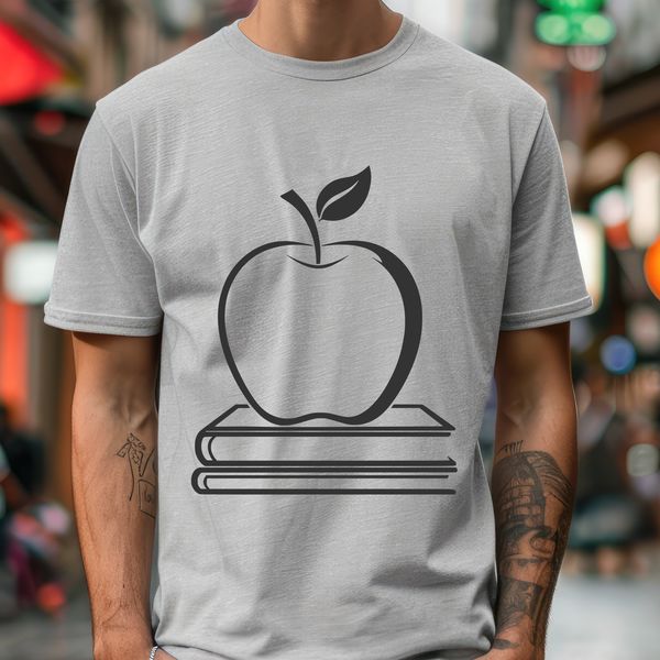Teacher's Resource with Apple Logo An illustration of a teacher's resource book with the Apple logo, suitable for educational purposes and vector graphics.
