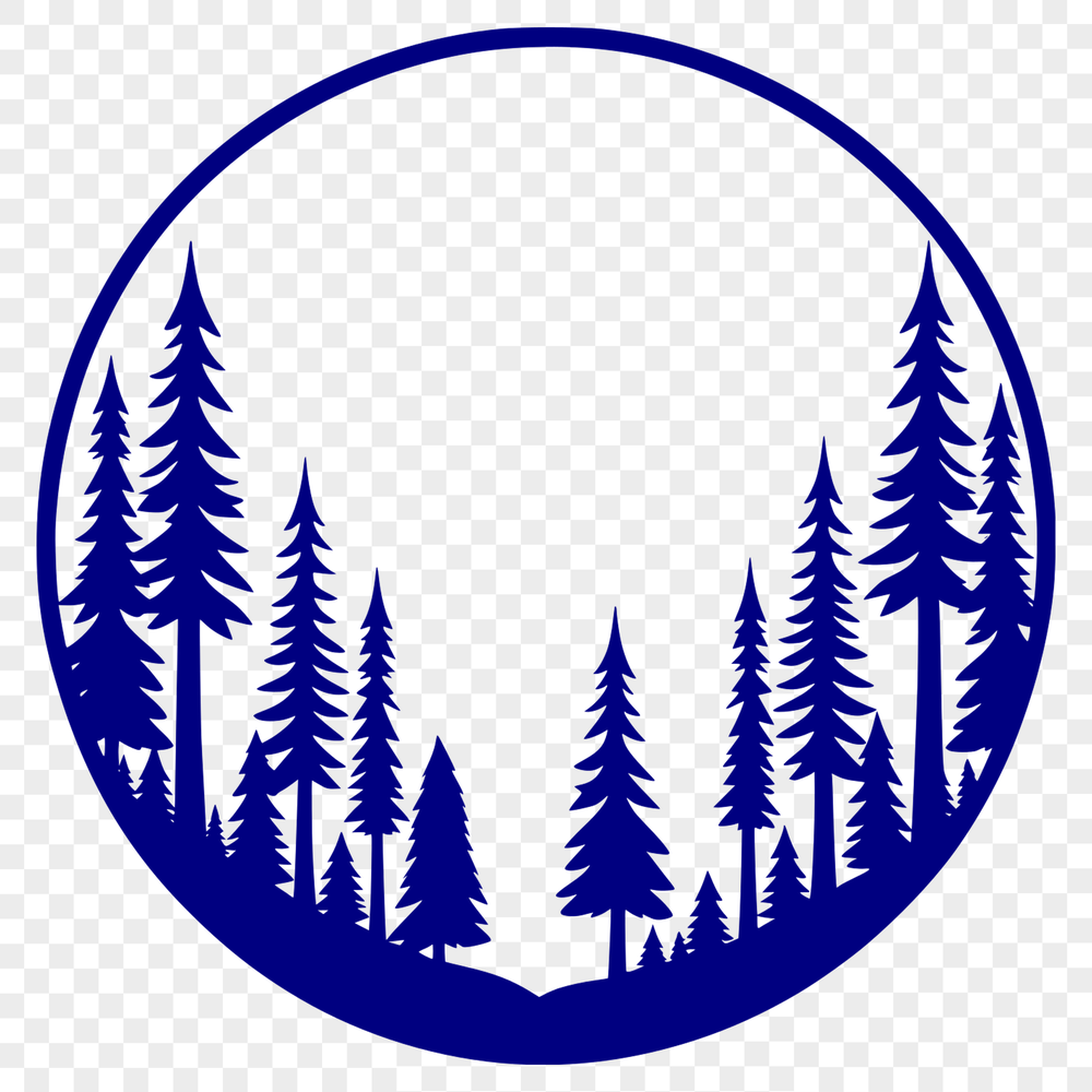 Beautiful Tree Silhouette SVG Design A detailed illustration of a dense forest landscape with various trees and foliage.