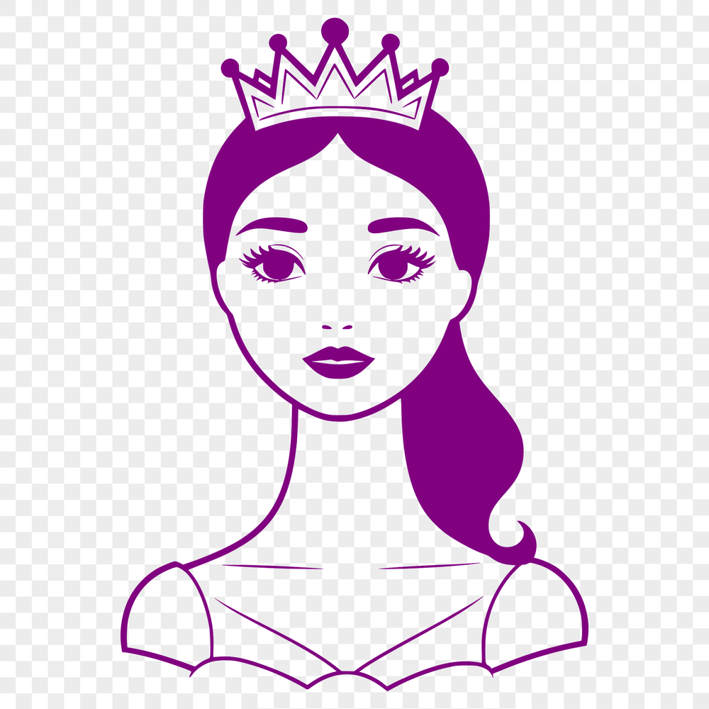 Fantasy Princess SVG Design Vector illustration of a young female princess with regal attire and accessories.