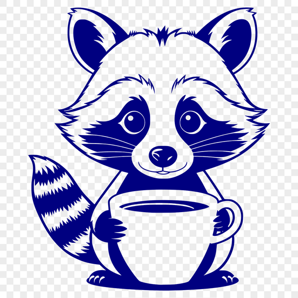 Cute Coffee-Loving Raccoon SVG Clip Art A stylized illustration of a raccoon holding a coffee cup, created as an SVG vector graphic.