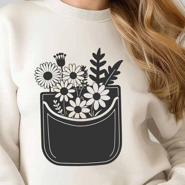 Elegant Floral Accents A stylized illustration of a floral pocket with intricate details and patterns.