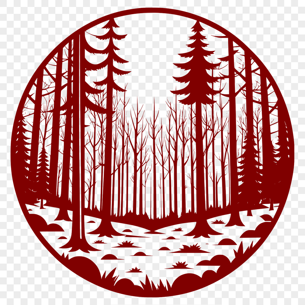 A detailed illustration of a forest landscape with various trees and foliage, suitable for vector graphics design.